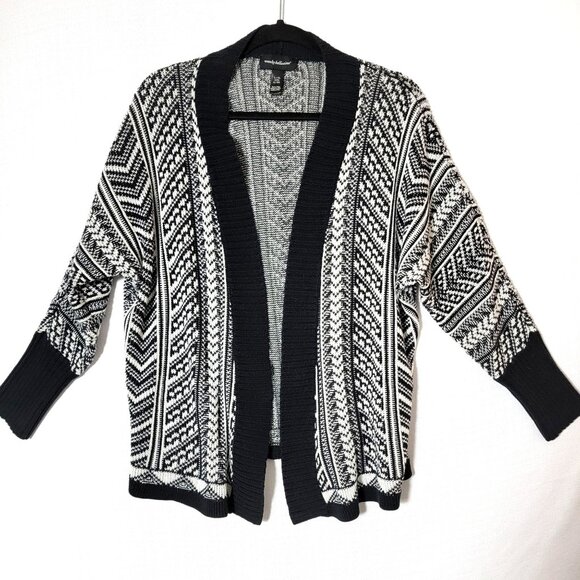 Wendy Bellissimo Womens Sweater Cardigan L/XL Open Front Long Sleeve Black White - Picture 1 of 8
